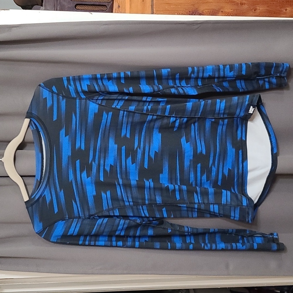 Land's End‎ Womens Long Sleeve Shirt Black/Blue Thumb Holes Lightweight XL 14-16